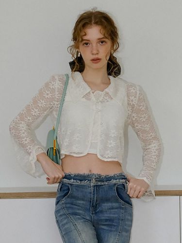 Flower Lace See Through Blouse_White - Cest Moidew - Modalova