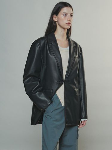 Vegan Leather Stitch Jacket_Black - Enor - Modalova