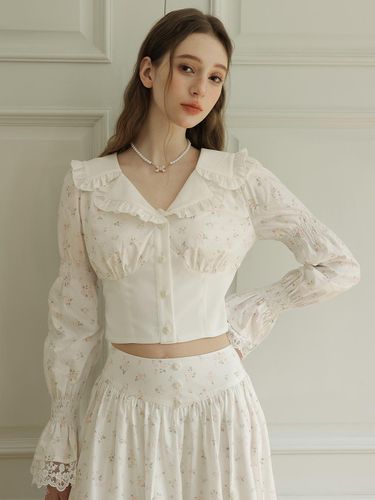 Floral Lace Puff Sleeve Shirt_White - Cest Moidew - Modalova