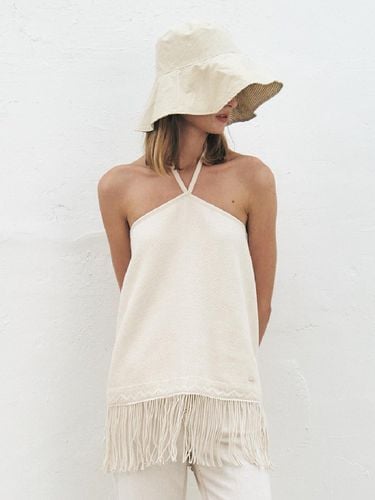 Cotton Fringe Halter Top - KUME - Modalova