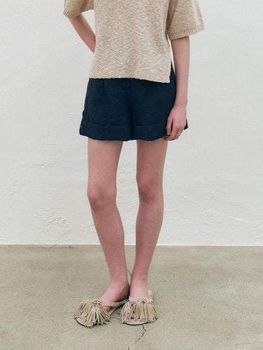 Paisley Linen Blend Shorts_Navy - KUME - Modalova