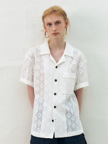 Lace Embroidered Cotton Shirt_White - KUME - Modalova