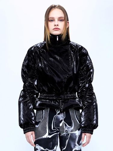 Double Layered Down Jacket _ Glossy Black - KIMZISU - Modalova