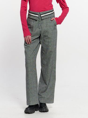 Fold Over Wide Slacks _ Grey - KIMZISU - Modalova