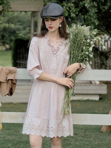 Pink Rose Frill Dress - Simple Retro - Modalova