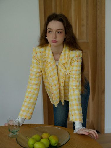 Yellow Check Short Jacket - Cest Moidew - Modalova