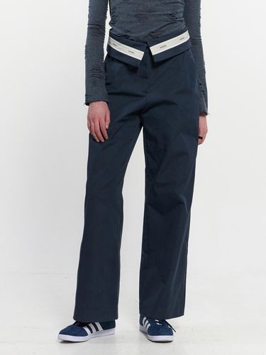 Fold Over Wide Slacks _ Navy - KIMZISU - Modalova