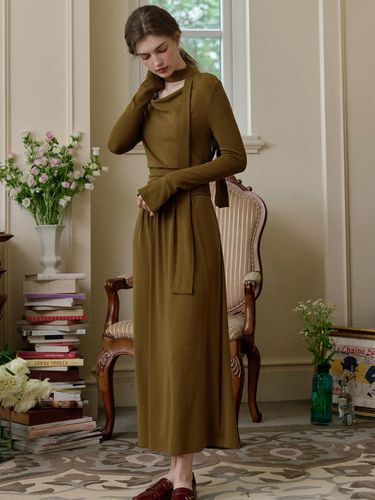 Maple Brown Slim Long Dress - Simple Retro - Modalova