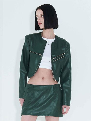 Faux-Leather Cropped Zip-Up Jacket _ - KIMZISU - Modalova