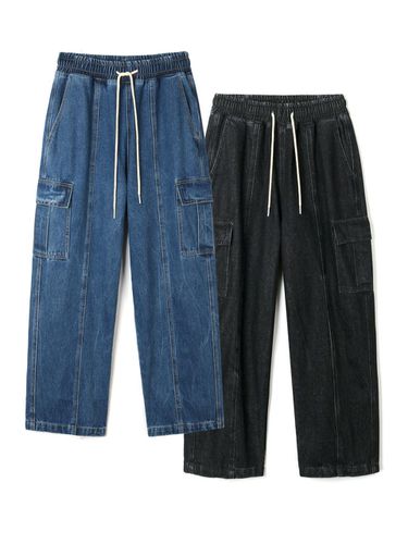 All Banding Washed Cargo Denim Pants (2 Color) - INDUST - Modalova