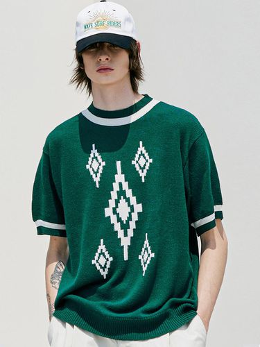 Navajo Pattern Ringer Half Knit Sweater_Green - KND - Modalova