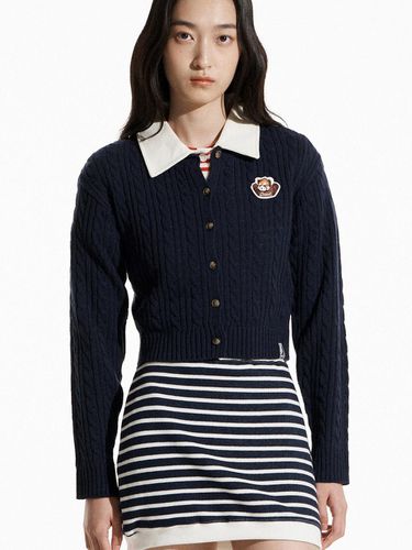 Lesser Panda Face Logo Cable Knit Cardigan_Navy - COQUET - Modalova