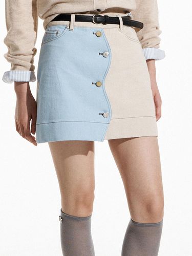 Color Blocked Twisted Denim Skirt - COQUET - Modalova