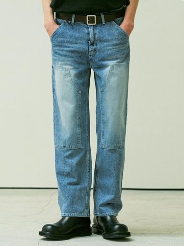 Straight Double Knee Washed Denim Pants_Blue - KND - Modalova