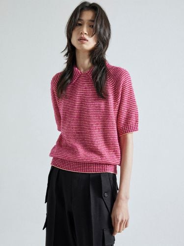 Stripe Raglan Polo Knit Top - Pink - whatever we want - Modalova