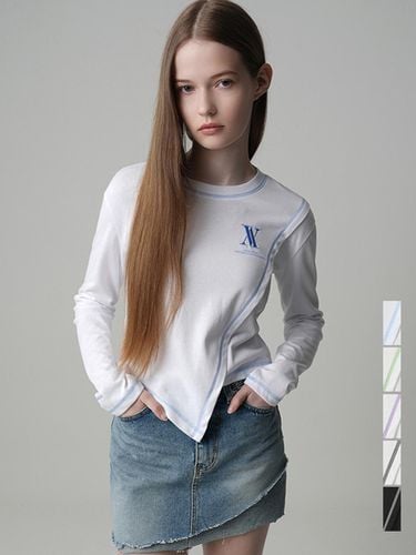 Line Diagonal Long Sleeve T-shirt_5COLOR - AVANDRESS - Modalova