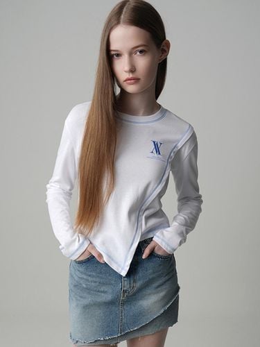 Line Diagonal Long Sleeve T-shirt_Blue - AVANDRESS - Modalova