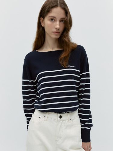 Striped Boatneck Sweater - Navy - DEPOUND - Modalova