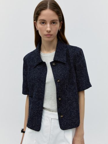 Collared Tweed Jacket - Navy Plaid - DEPOUND - Modalova