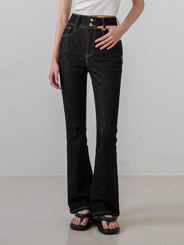 High-Waist Two Buttons Denim Pants (Black) - NONANDNON - Modalova