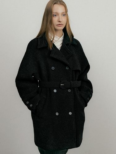 Comos 998 Wool Boucle Half Trench Coat_Black - ourcomos - Modalova