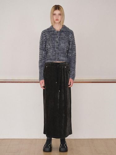 Velvet Banded Logo Skirt_Charcoal - ETMON - Modalova