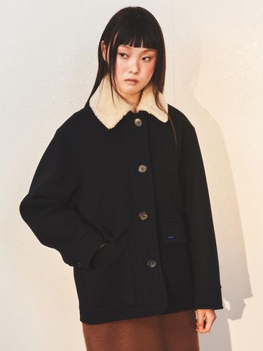 Signature Fur Collar Coat - Navy - kuho plus - Modalova