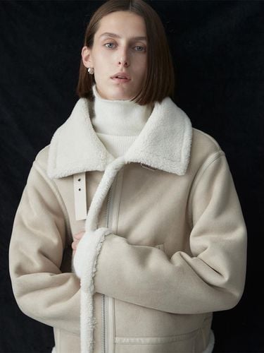 LEATHER SHEARLING AVIATOR JACKET - BEIGE - RE RHEE - Modalova