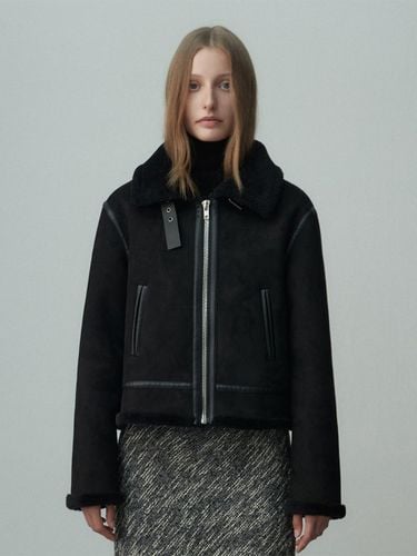 LEATHER SHEARLING AVIATOR JACKET - BLACK - RE RHEE - Modalova