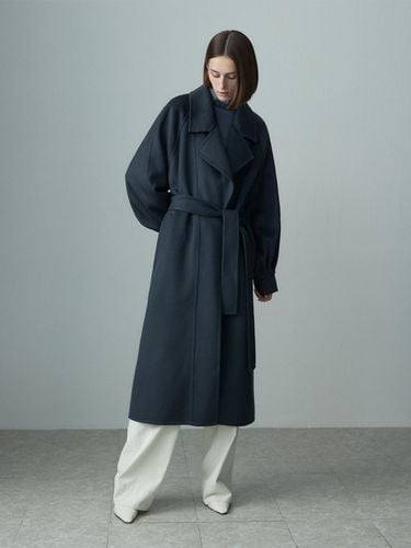 BALLOON SLEEVE BELTED ZIBELINE COAT - MIDNIGHT BLU - RE RHEE - Modalova