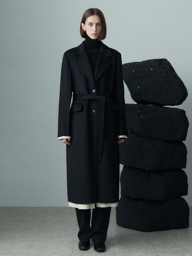 BELTED WOOL BLEND COAT - BLACK - RE RHEE - Modalova