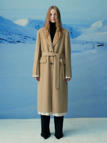 BELTED WOOL BLEND COAT - SAND - RE RHEE - Modalova