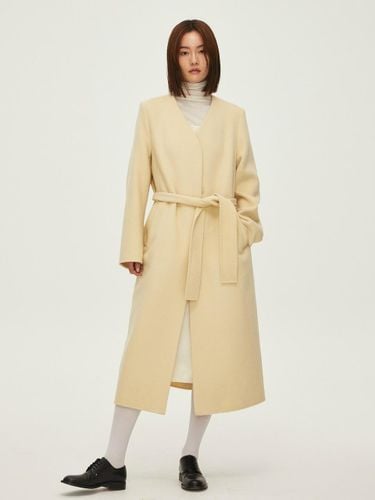 No-Collar Handmade Belted Coat K234PSG701_YE - DEKAVV - Modalova