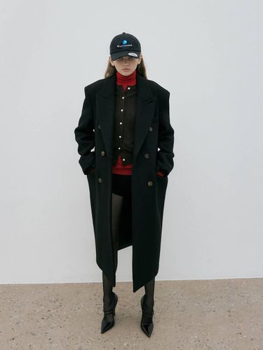 DOUBLE BREASTED WOOL LONG COAT / BLACK - mais - Modalova