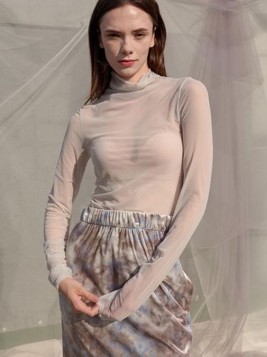 Shirring See Through Turtleneck Top [Gray] - SORRY TOO MUCH LOVE - Modalova