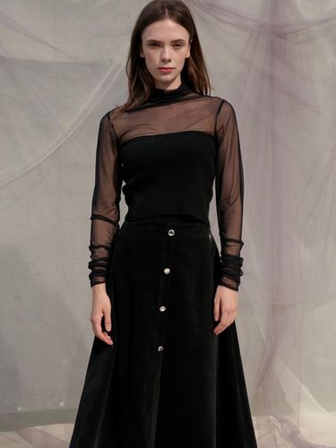 Shirring Seethrough Turtleneck Top [Black] - SORRY TOO MUCH LOVE - Modalova