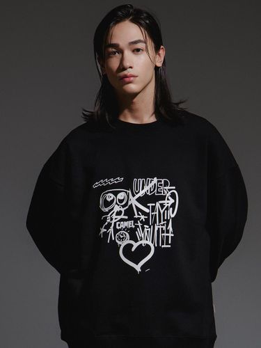 Cotton Polyester Graffiti Relaxed Fit Sweatshirt [Black] - CAMELWORK - Modalova