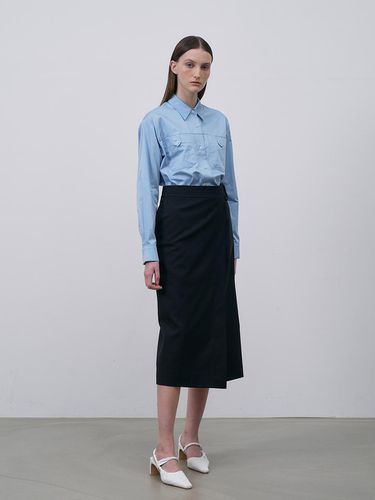 Wool Stitch Wrap Skirt - Navy - Lamerei - Modalova