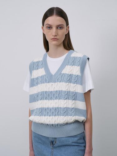 Cotton Cable Stripe Vest - Sky Blue - Lamerei - Modalova