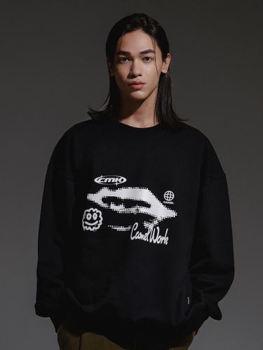 Cotton Polyester Spray Emoji Sweatshirt [Black] - CAMELWORK - Modalova