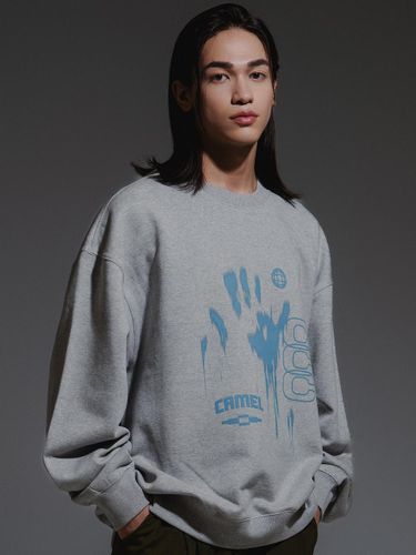 Hand Printing Cotton Blend Sweatshirt [Grey] - CAMELWORK - Modalova