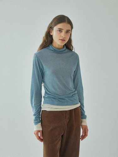 Shirred Tencel Wool Turtleneck T-shirt [Blue] - PINBLACK - Modalova