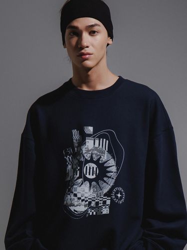 Premium Cotton Polyester Magazine Sweatshirt [Navy] - CAMELWORK - Modalova