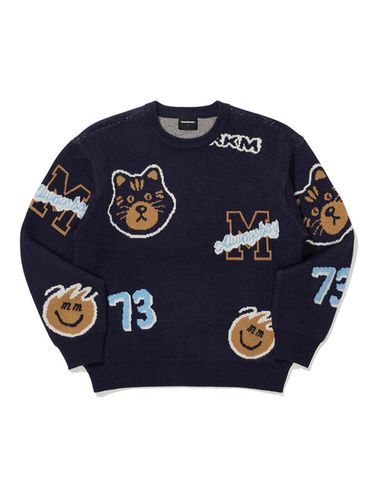 Jacquard Pullover Sweater - Navy - MARKM - Modalova