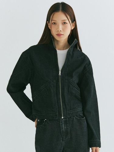 High Neck Denim Jacket - Black - FIELD WORKER - Modalova