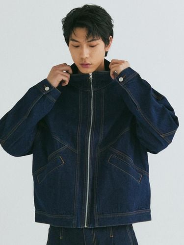 High Neck Denim Jacket - Indigo Blue - FIELD WORKER - Modalova