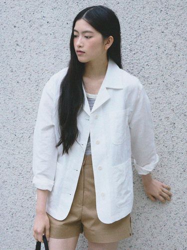 Linen Work Jacket - White - Tillber - Modalova