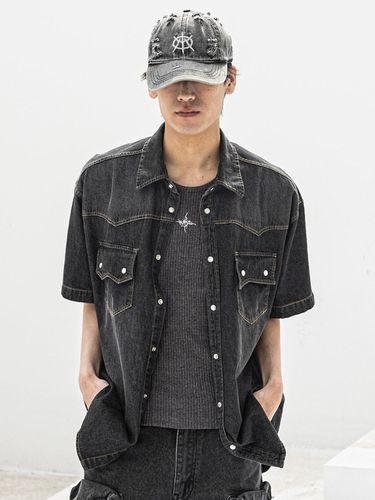 Western Washed MN Pocket Denim Shirt_Black - MASSNOUN - Modalova