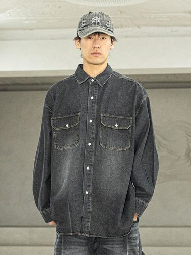 Relax Washed Denim Pocket Long Shirt_Black - MASSNOUN - Modalova