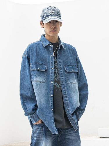 Relax Washed Denim Pocket Long Shirt_Blue - MASSNOUN - Modalova